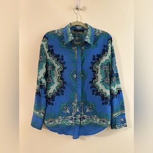 Teal Apt. 9 Patterned Button Down Blouse